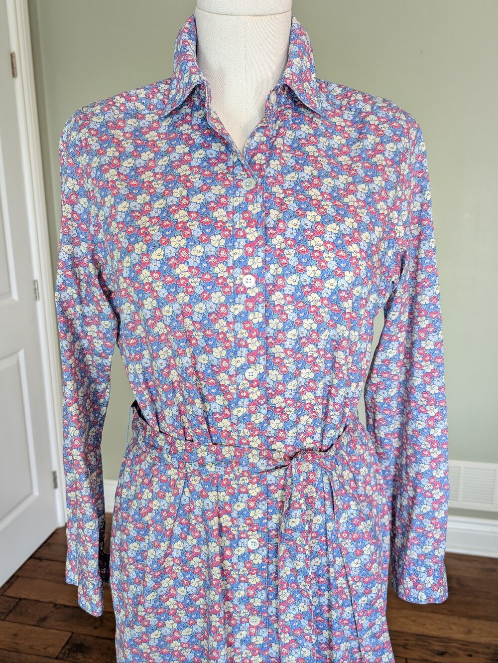 Vintage Ports International Women's 100% Cotton Floral Shirt Dress Belted Size 8